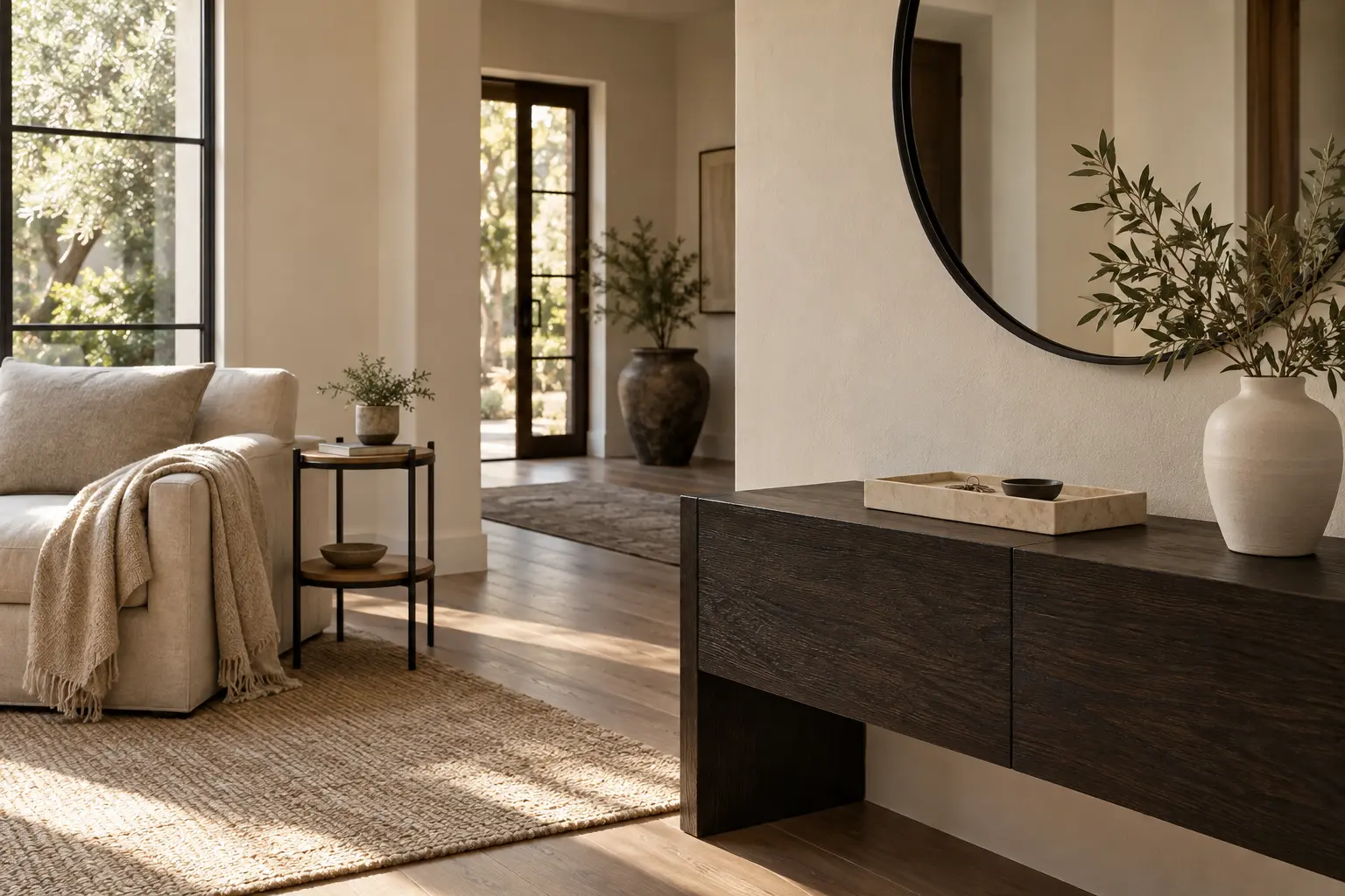 A composed home with Blokformal trays, textiles and small furniture