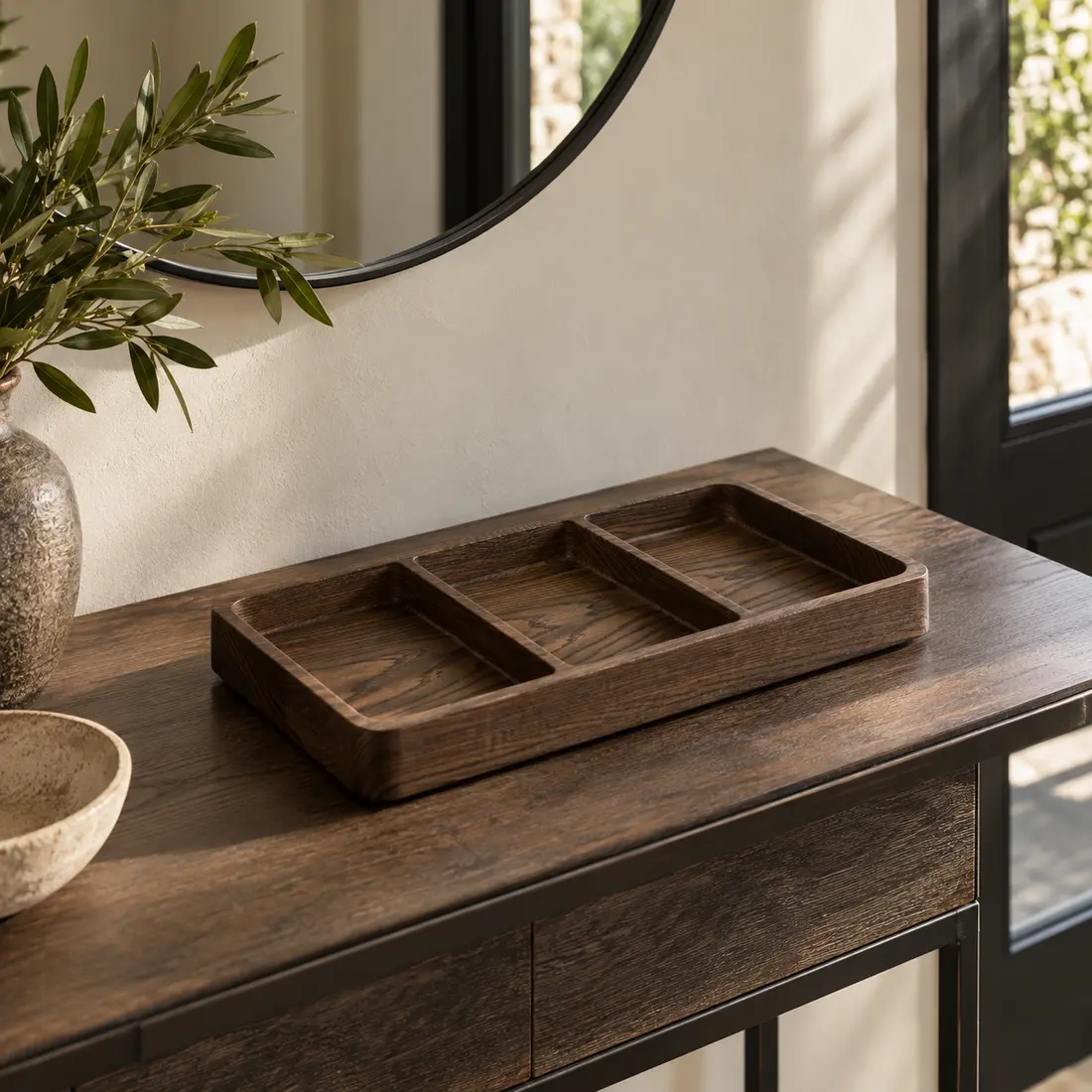 Axis Divided Key Tray styled in a home setting
