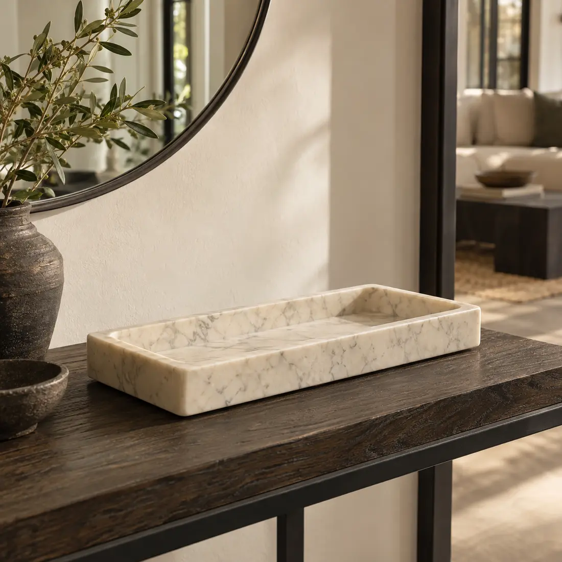 Quarry Marble Key Tray styled in a home setting